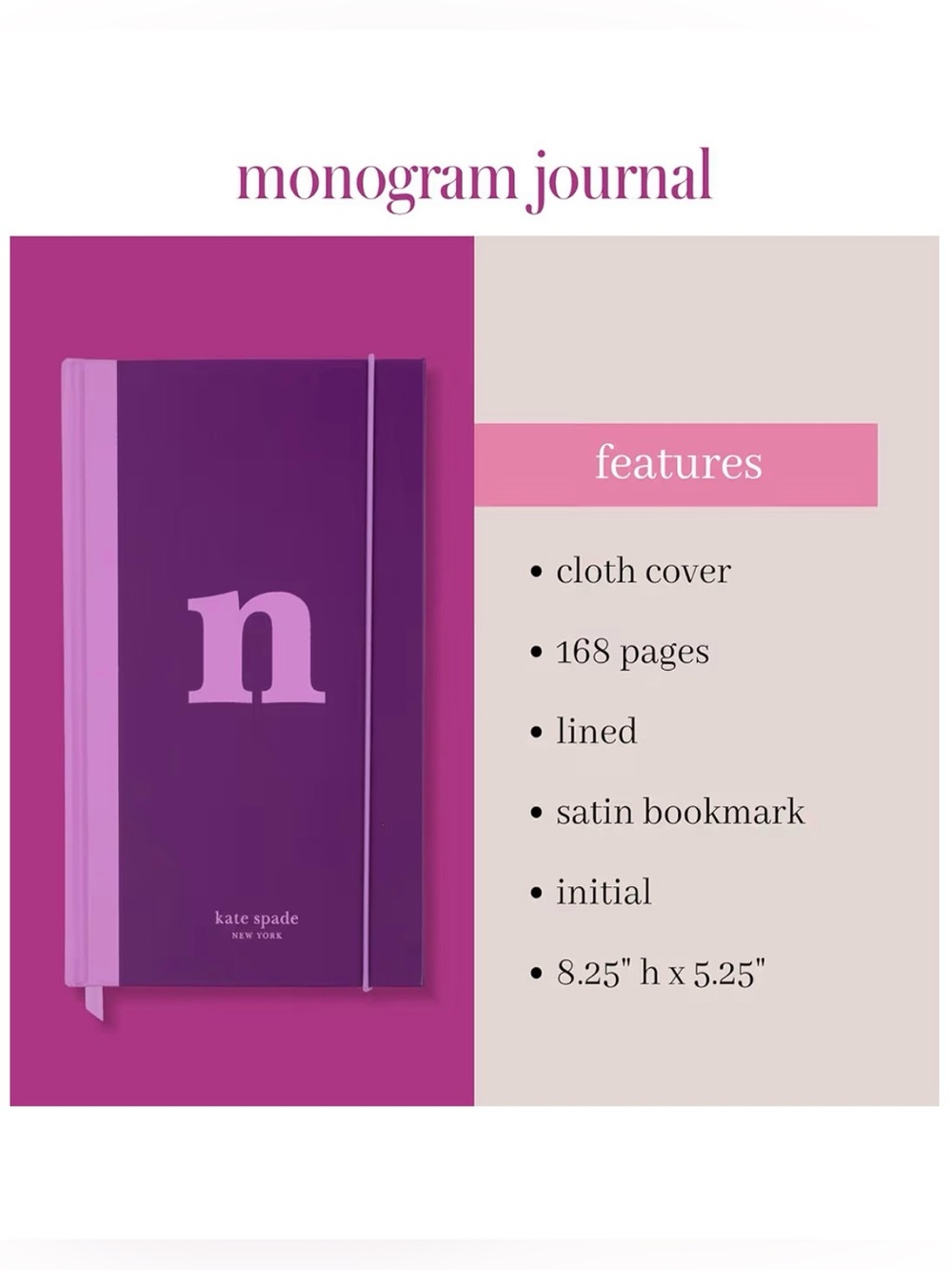 Kate Spade Just Mine Monogram “N” Cloth Hardcover Notebook Journal